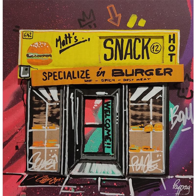 Peinture Matt's burger  par Pappay | Tableau Street Art Graffiti Mixte Paysages