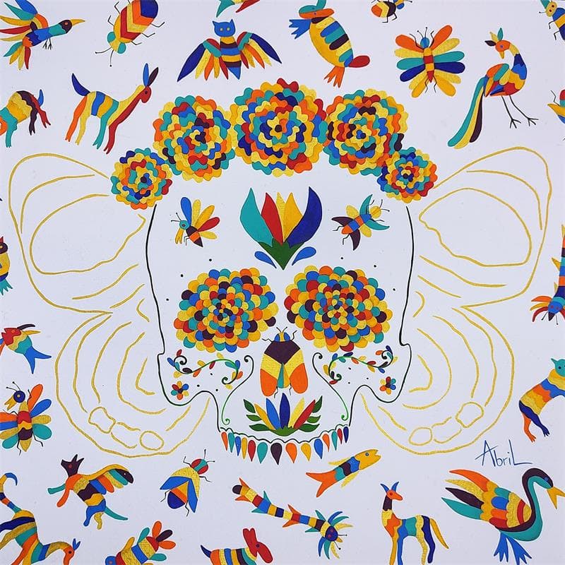 Peinture Doxmo-Cráneo par Espinoza Abril | Tableau Art Singulier Mixte minimaliste