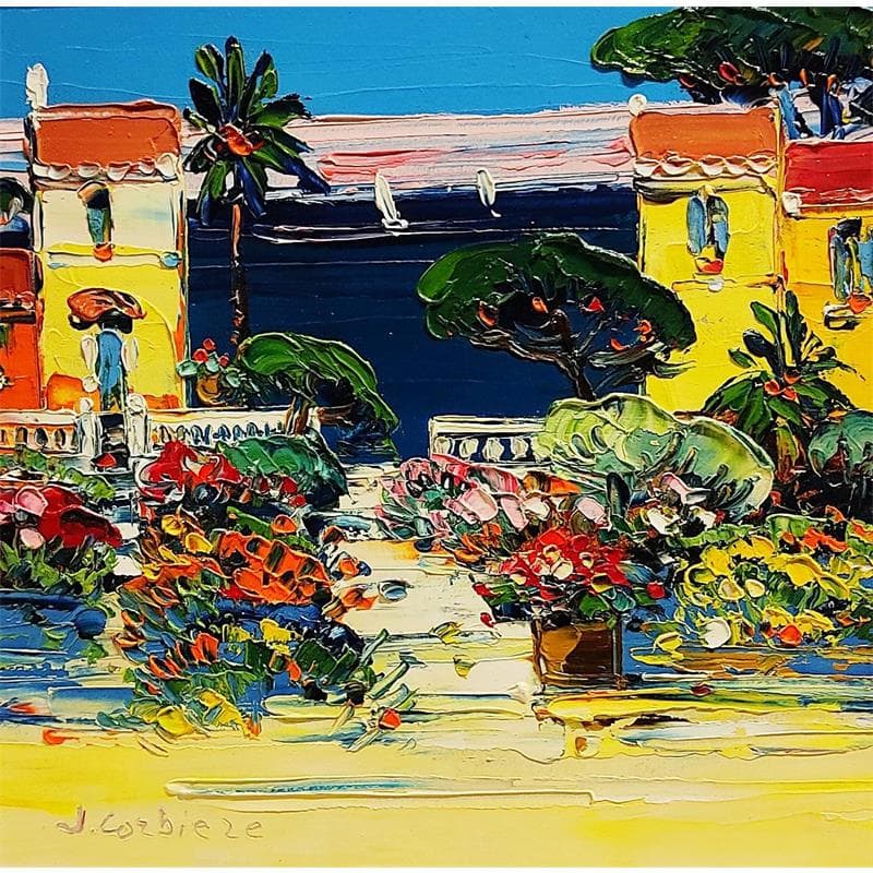 Painting Maison sur la côte d'azur by Corbière Liisa | Painting Figurative Oil Landscapes, Marine