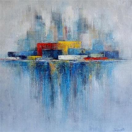 Painting Futuristic Skyline by Coupette Steffi | Painting Abstract Acrylic Minimalist