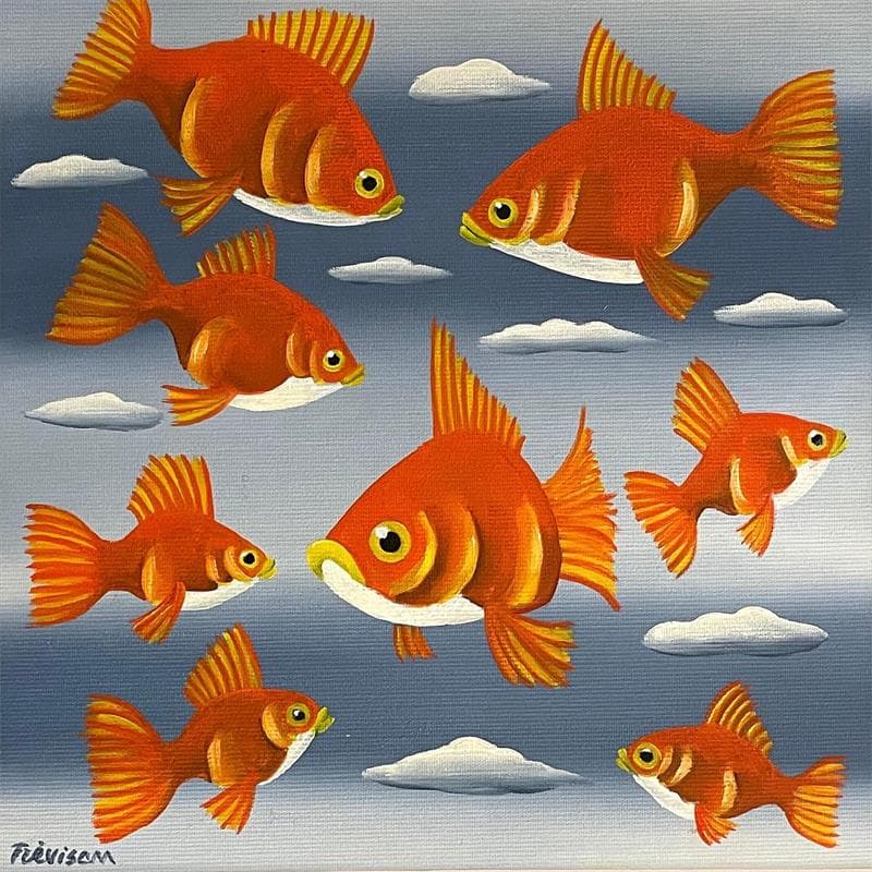 Painting Gold fishes by Trevisan Carlo | Painting Figurative Portrait Pop icons Oil