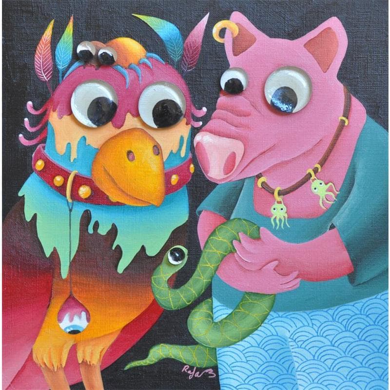 Painting Monsters  by Lennoz Raphaële | Painting Naive art Oil Animals, Portrait