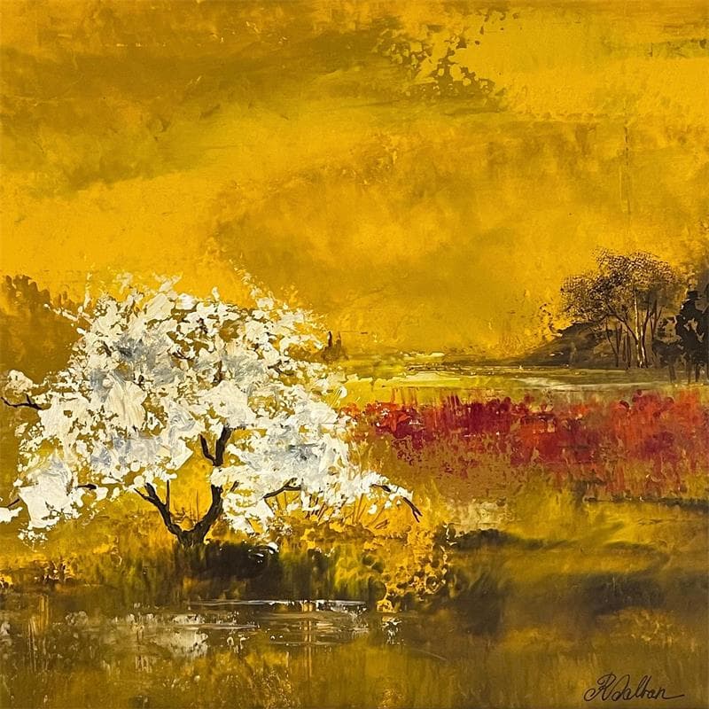 Painting Sakura by Dalban Rose | Painting Raw art Oil Landscapes