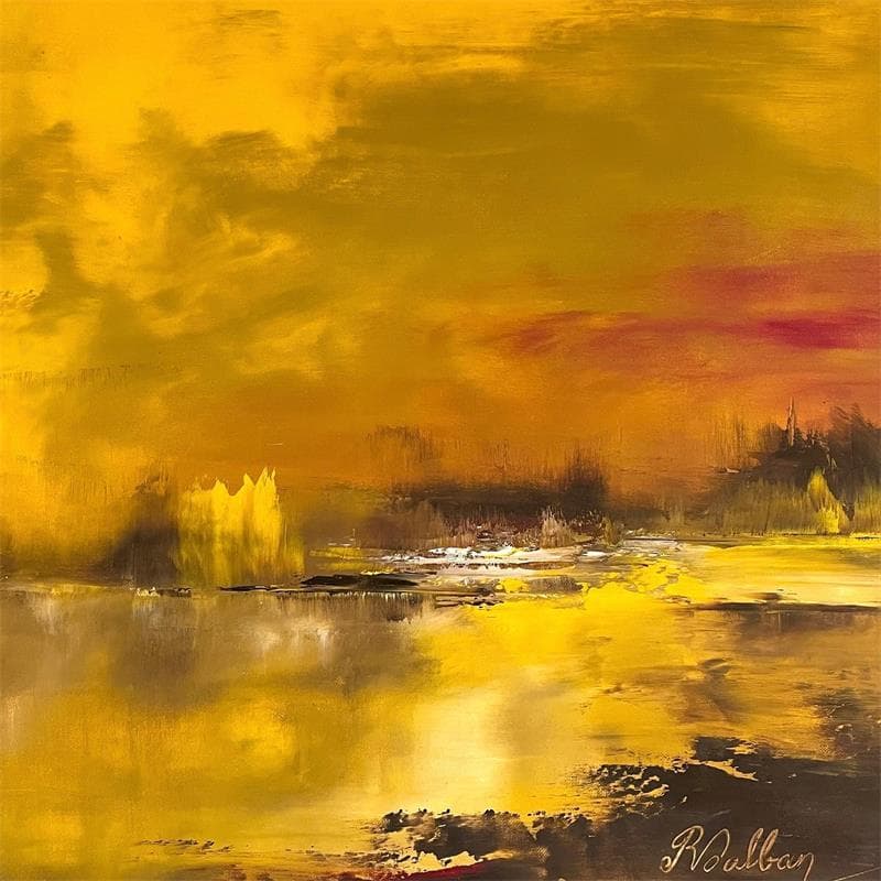 Painting Soir dété n°3 by Dalban Rose | Painting Raw art Landscapes Oil