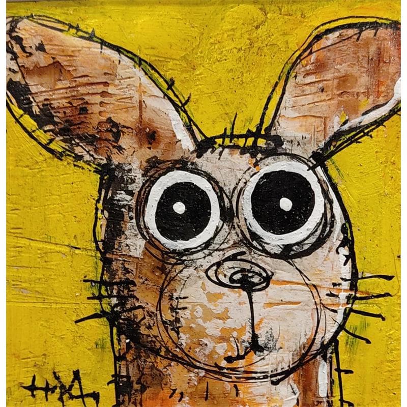 Painting Lapin sur fond jaune by Maury Hervé | Painting Figurative Animals