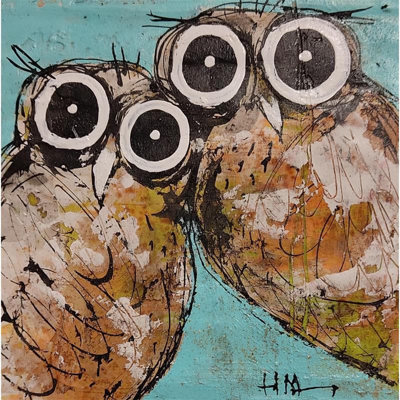 Painting Chouettes curieuses by Maury Hervé | Painting Figurative Animals, Pop icons