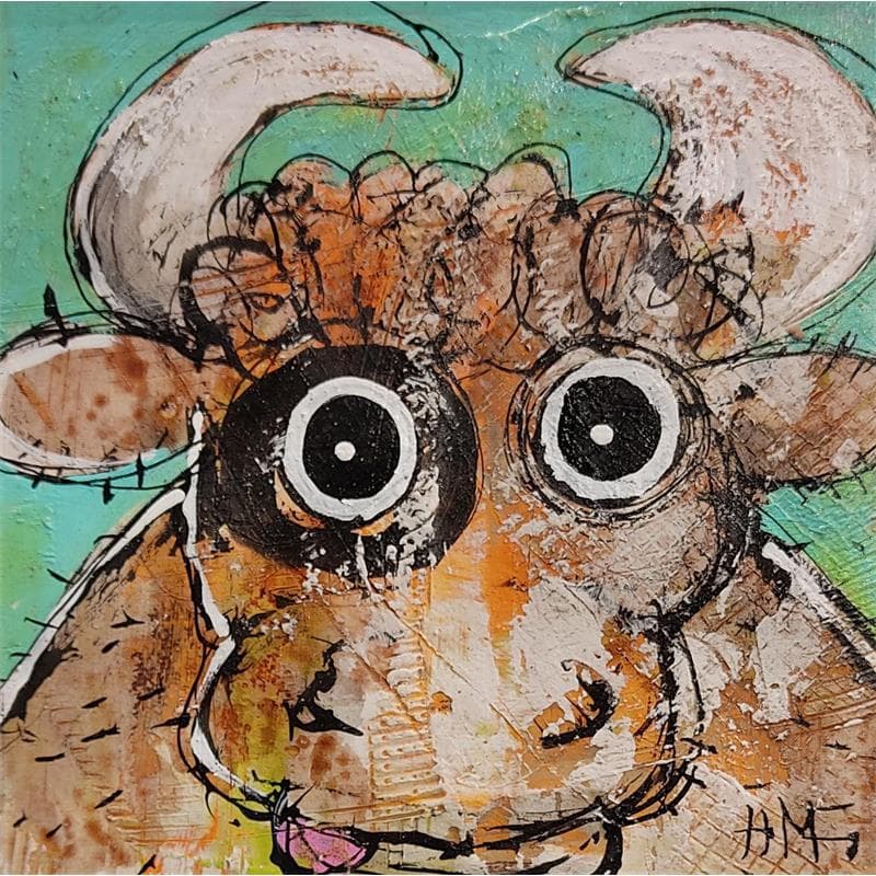 Peinture Vache sur fond turquoise par Maury Hervé | Tableau Figuratif animaux