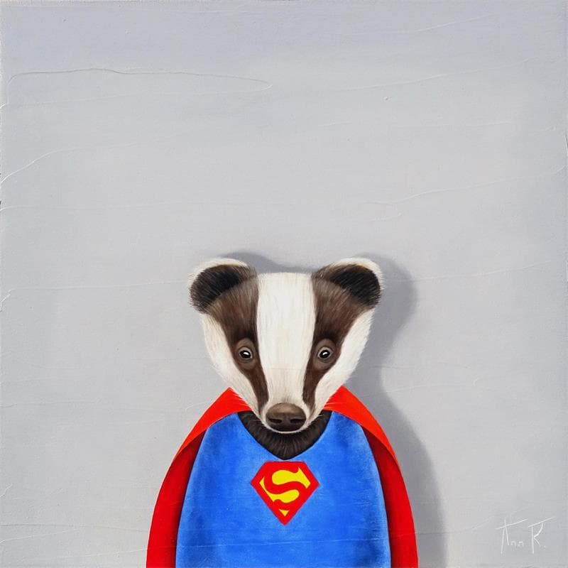 Peinture SUPER BLAIREAU par Ann R | Tableau Art naïf Huile animaux, icones Pop, Portraits