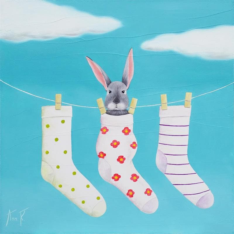 Painting LES CHAUSSETTES by Ann R | Painting Naive art Animals Oil