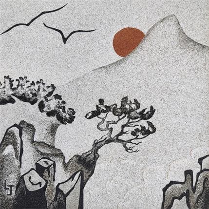 Peinture Soleil rouge par Jovys Laurence  | Tableau Figuratif Mixte Paysages