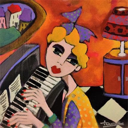 Painting Jeune fille au piano by Fauve | Painting Figurative Acrylic Life style, Pop icons