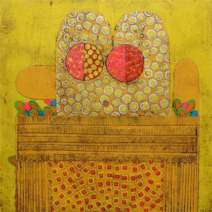 Gemälde Yellow Nose 2 von Ortiz Gustavo | Gemälde Art brut Collage, Pappe Porträt