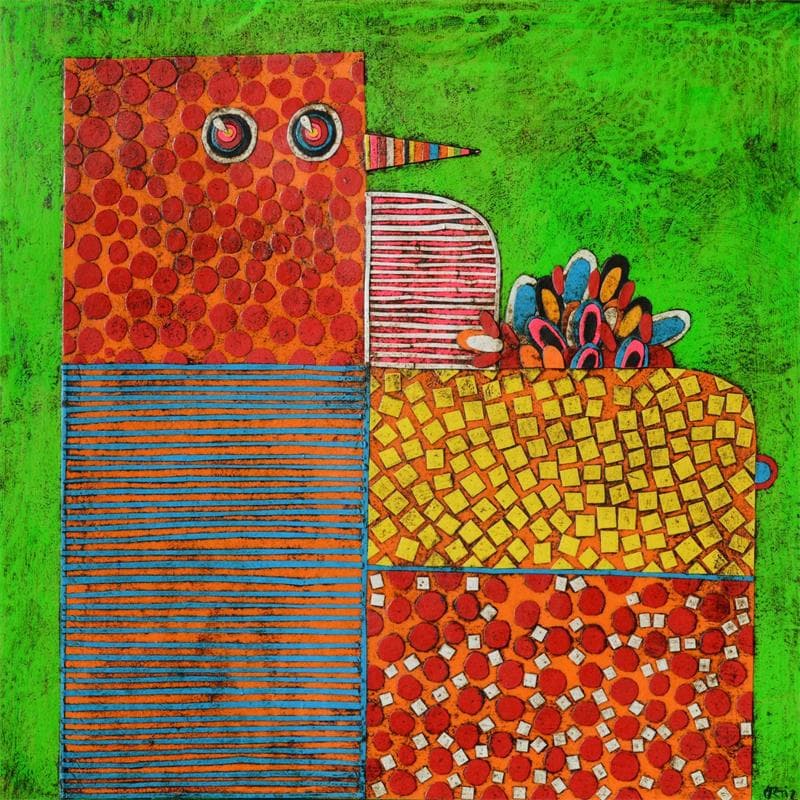 Gemälde Bird 5 von Ortiz Gustavo | Gemälde Abstrakt Tiere Pappe Collage