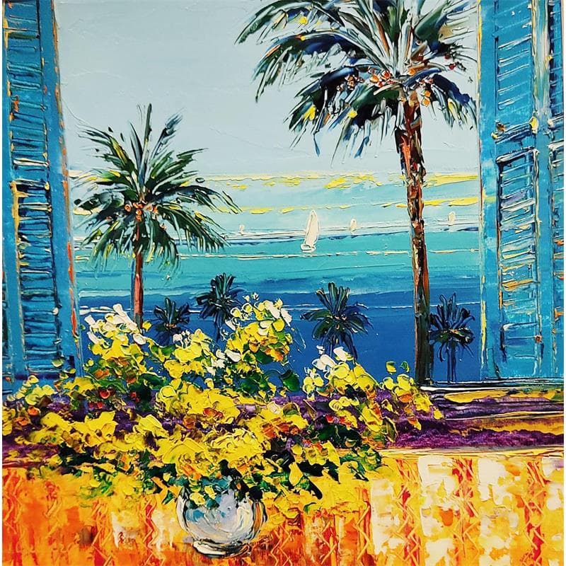 Painting Bouquet aux mimosas by Corbière Liisa | Painting Figurative Landscapes Marine Oil
