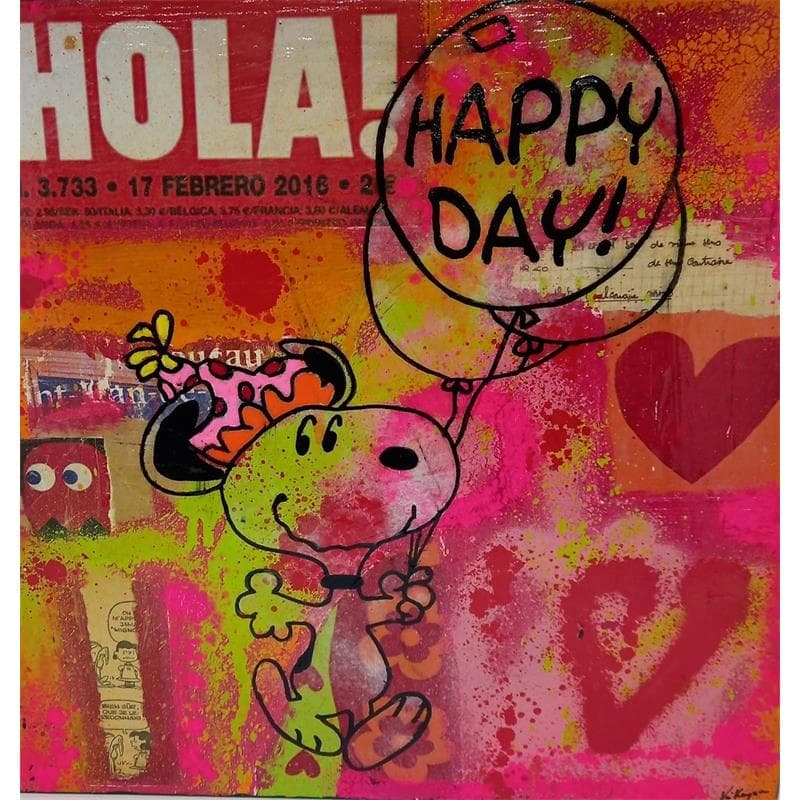Gemälde Snoopy happy day von Kikayou | Gemälde Pop-Art Pop-Ikonen
