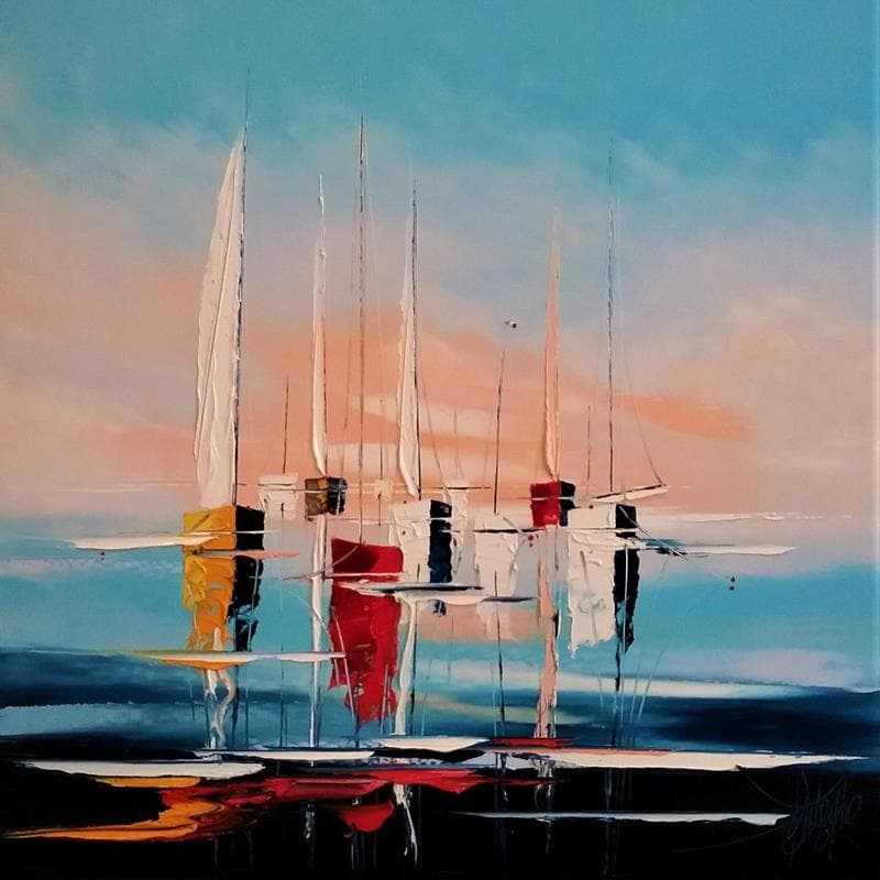 Painting La voile blanche by Fonteyne David | Painting Figurative Acrylic, Oil Marine