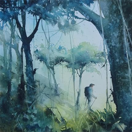 Painting Imaginez-vous dans la forêt by Abbatucci Violaine | Painting Figurative Watercolor Landscapes