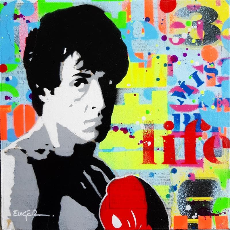Painting Rocky by Euger Philippe | Painting Pop-art Acrylic, Gluing, Graffiti Pop icons, Portrait