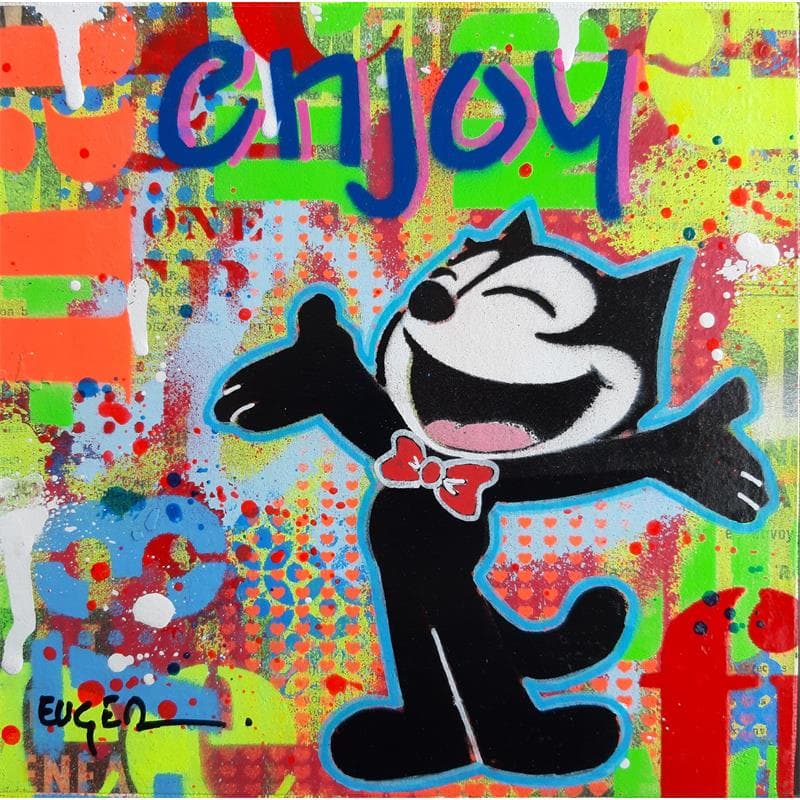 Painting Enjoy Felix by Euger Philippe | Painting Pop-art Portrait Pop icons Graffiti Acrylic Gluing