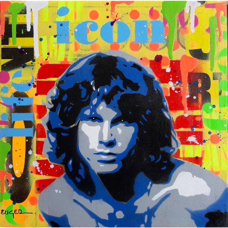 Gemälde Jim Morrison von Euger Philippe | Gemälde Pop-Art Acryl, Collage, Graffiti Pop-Ikonen, Porträt
