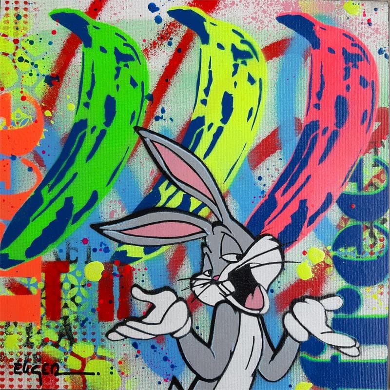 Painting Bunny and the bananas by Euger Philippe | Painting Pop-art Portrait Pop icons Graffiti Acrylic Gluing