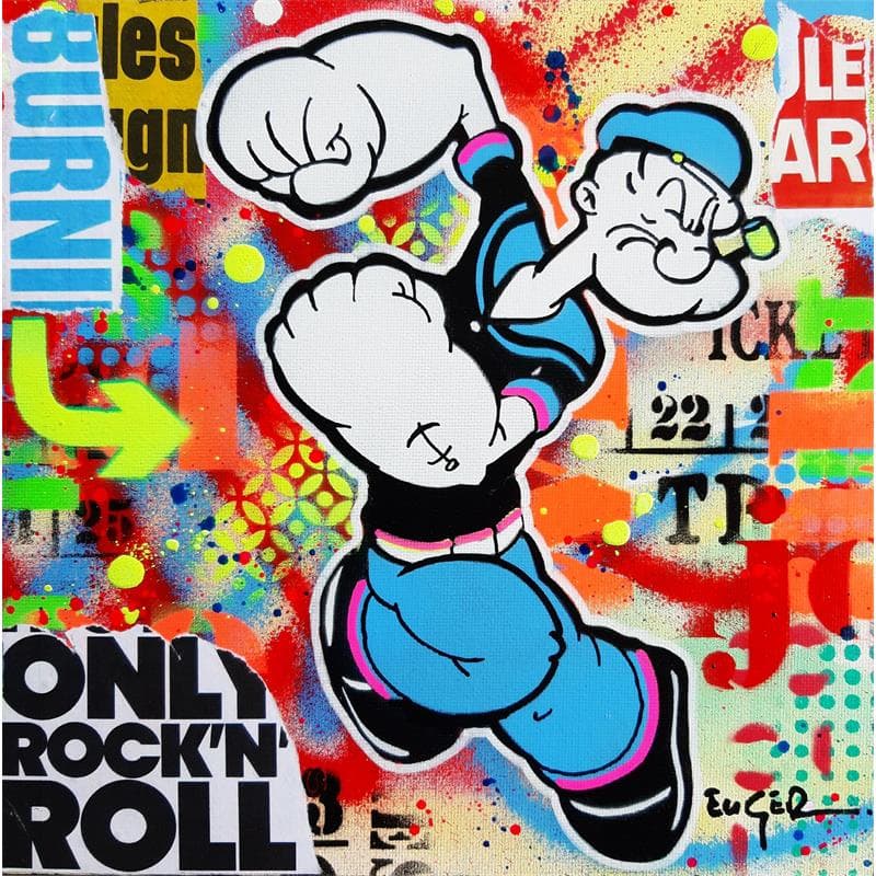 Painting It's only Rock'n Roll by Euger Philippe | Painting Pop-art Acrylic, Gluing, Graffiti Pop icons, Portrait