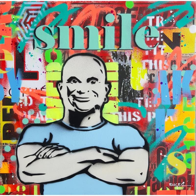 Gemälde Smile von Euger Philippe | Gemälde Pop-Art Porträt Pop-Ikonen Graffiti Acryl Collage