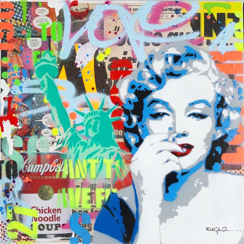 Painting Marilyn by Euger Philippe | Painting Pop-art Acrylic, Gluing, Graffiti Pop icons, Portrait