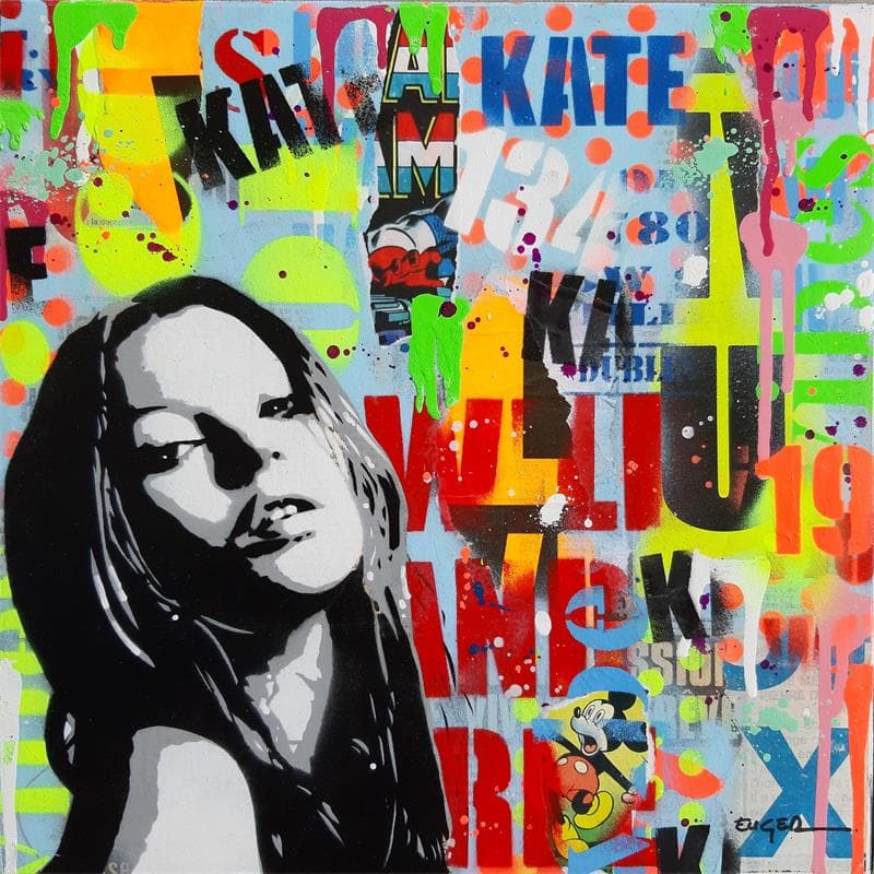 Painting Kate Moss by Euger Philippe | Painting Pop art Portrait Pop icons Mixed