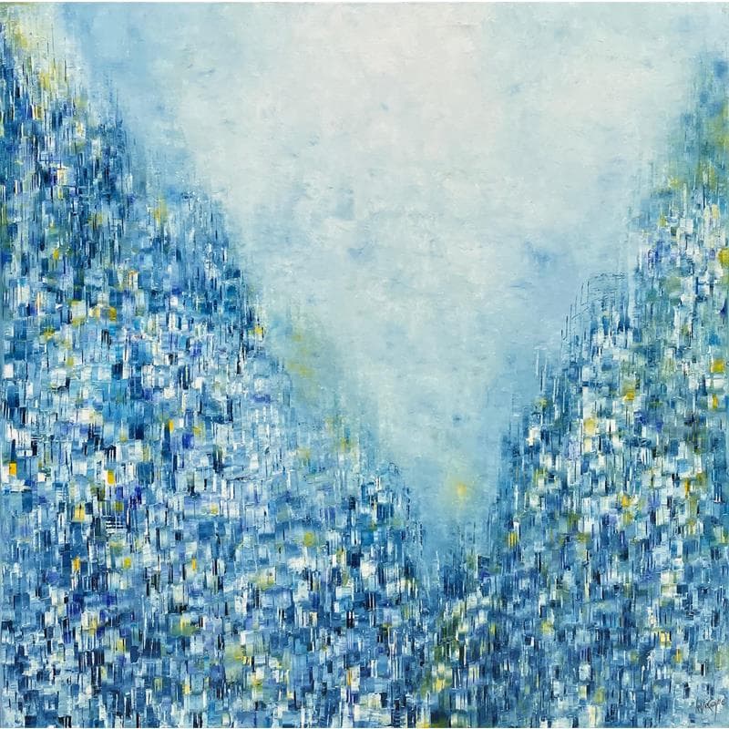 Peinture Ville bleue par Levesque Emmanuelle | Tableau Abstrait Huile Urbain