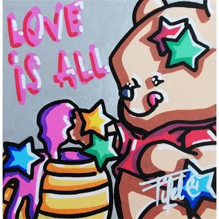 Peinture Love is all par Fifel | Tableau Street Art Mixte animaux, icones Pop