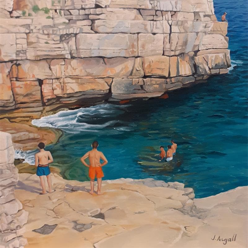 Painting Les roches plates #1 by Argall Julie | Painting Figurative Oil Landscapes, Life style, Marine