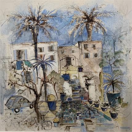 Painting L'heure Bleue by Colombo Cécile | Painting Figurative Mixed Life style
