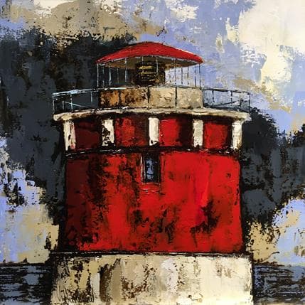 Gemälde Faro rojo von Villanueva Puigdelliura Natalia | Gemälde Figurativ Öl Marine