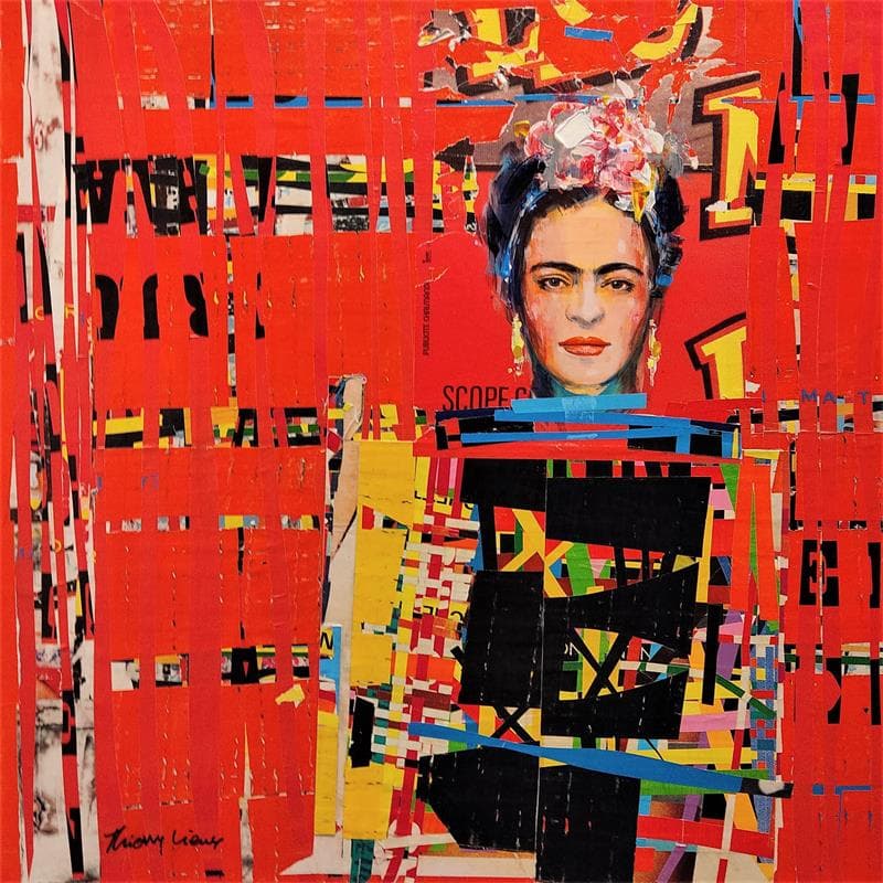 Peinture Caramba, on dirait Frida ! par Vieux Thierry | Tableau Pop Art Mixte Portraits icones Pop