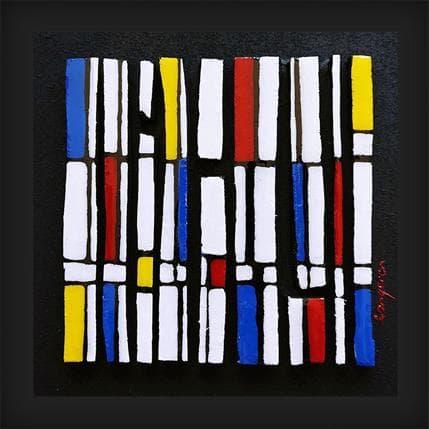 Peinture Hommage Mondrian Bc9 par Langeron Luc | Tableau Abstrait Mixte minimaliste