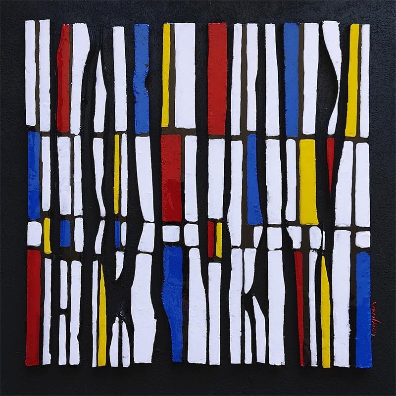 Peinture Hommage Mondrian Bc 13 par Langeron Luc | Tableau