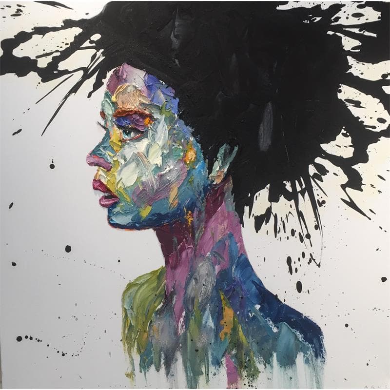 Painting Black Hair by Agusil Marc | Painting Raw art Acrylic Portrait