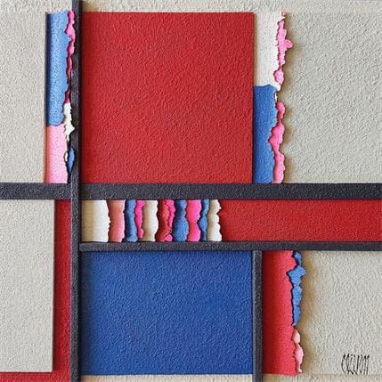Painting Mondrian joyeux by Clisson Gérard | Painting Abstract Mixed Minimalist