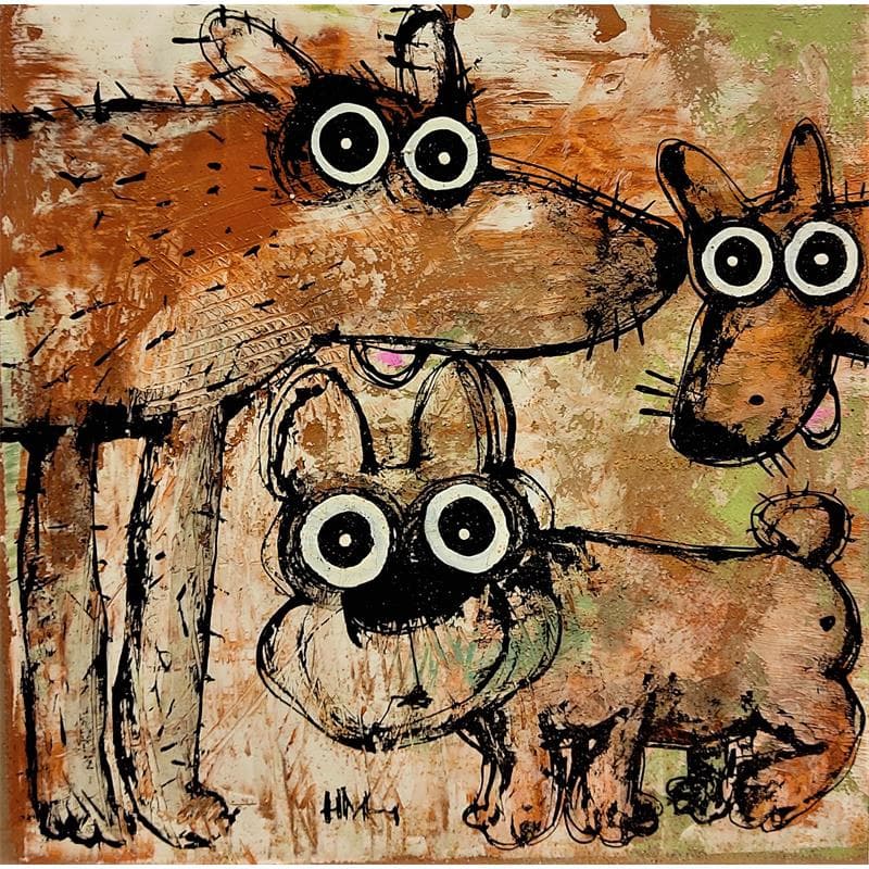 Peinture Trois chiens par Maury Hervé | Tableau Figuratif Animaux