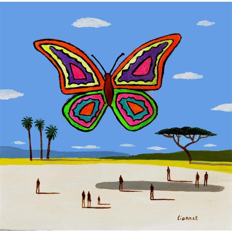 Gemälde Le papillon von Lionnet Pascal | Gemälde Figurativ Acryl Pop-Ikonen, Tiere