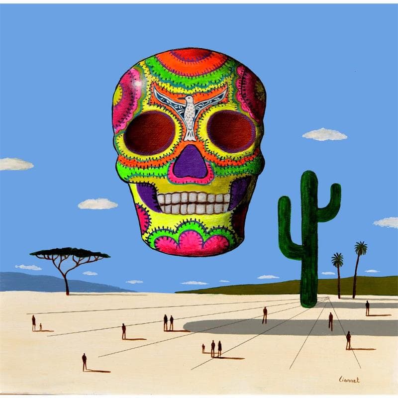 Peinture Calavera mexicain par Lionnet Pascal | Tableau Surréalisme Acrylique icones Pop