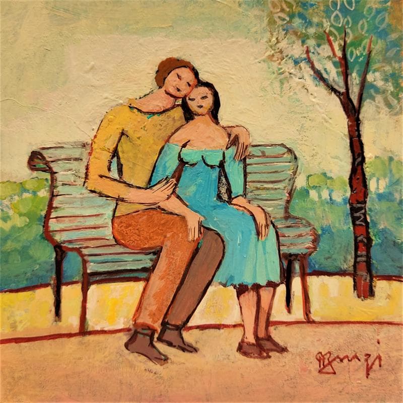 Gemälde AN6 Les amoureux von Burgi Roger | Gemälde Figurativ Alltagsszenen Acryl