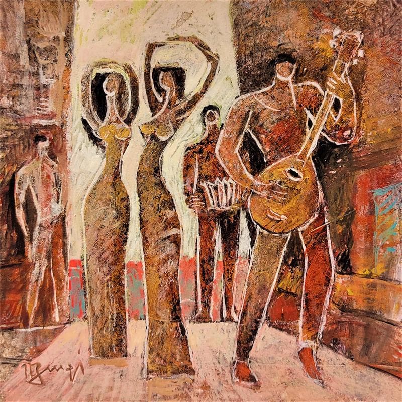 Painting AN32 Musique et danse by Burgi Roger | Painting Figurative Acrylic Life style