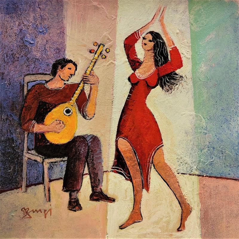 Painting AN5 Flamenco by Burgi Roger | Painting Figurative Life style Acrylic