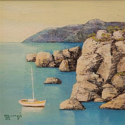 Painting AM88 Le bateau blanc by Burgi Roger | Painting Figurative Acrylic Landscapes, Marine, Pop icons