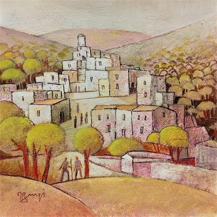 Painting AN66 Village de Sicile 1 by Burgi Roger | Painting Figurative Acrylic Landscapes, Life style
