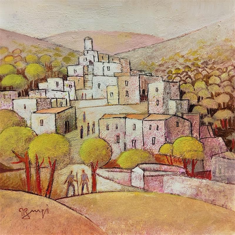 Painting AN66 Village de Sicile 1 by Burgi Roger | Painting Figurative Acrylic Landscapes Life style