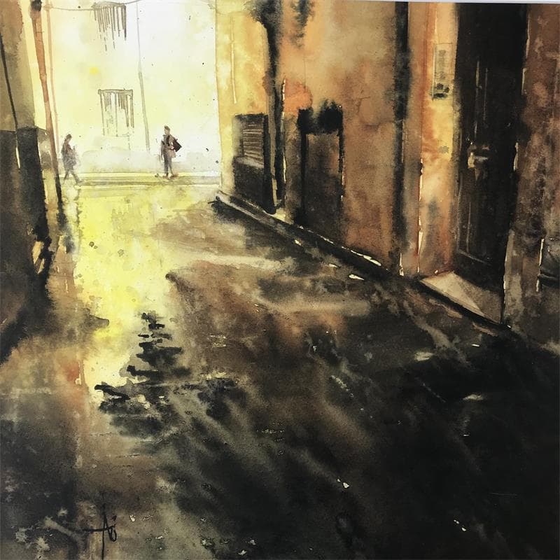 Painting Tard, dans la vieille ville by Abbatucci Violaine | Painting Figurative Landscapes Life style Watercolor