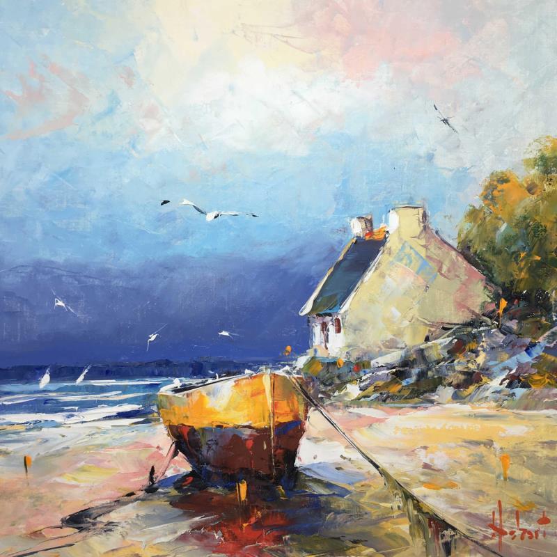 Painting Paisible by Hébert Franck | Painting Figurative Landscapes Marine Oil